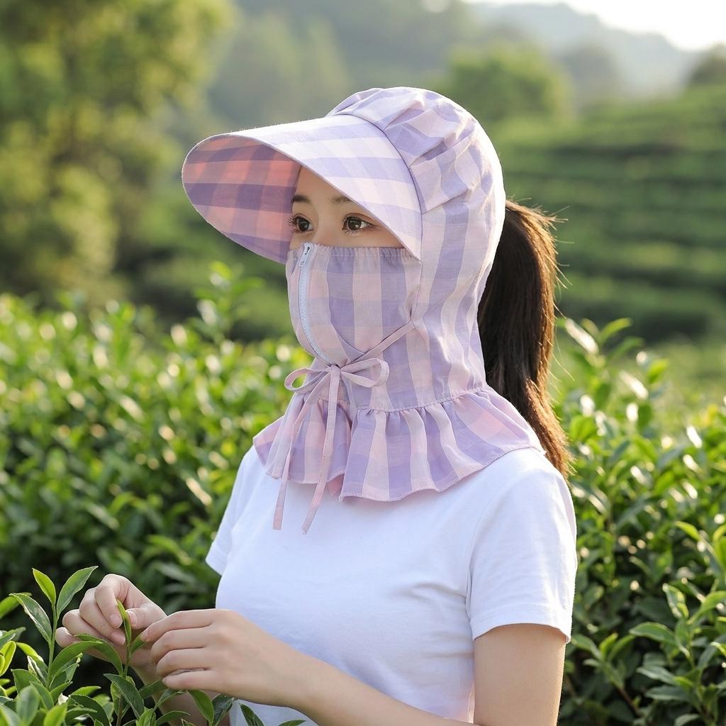 Breathable Wide Brim Sun Hat With Face Cover Upf50+ Uv Protection Windproof Outdoor Gardening Hiking For Women