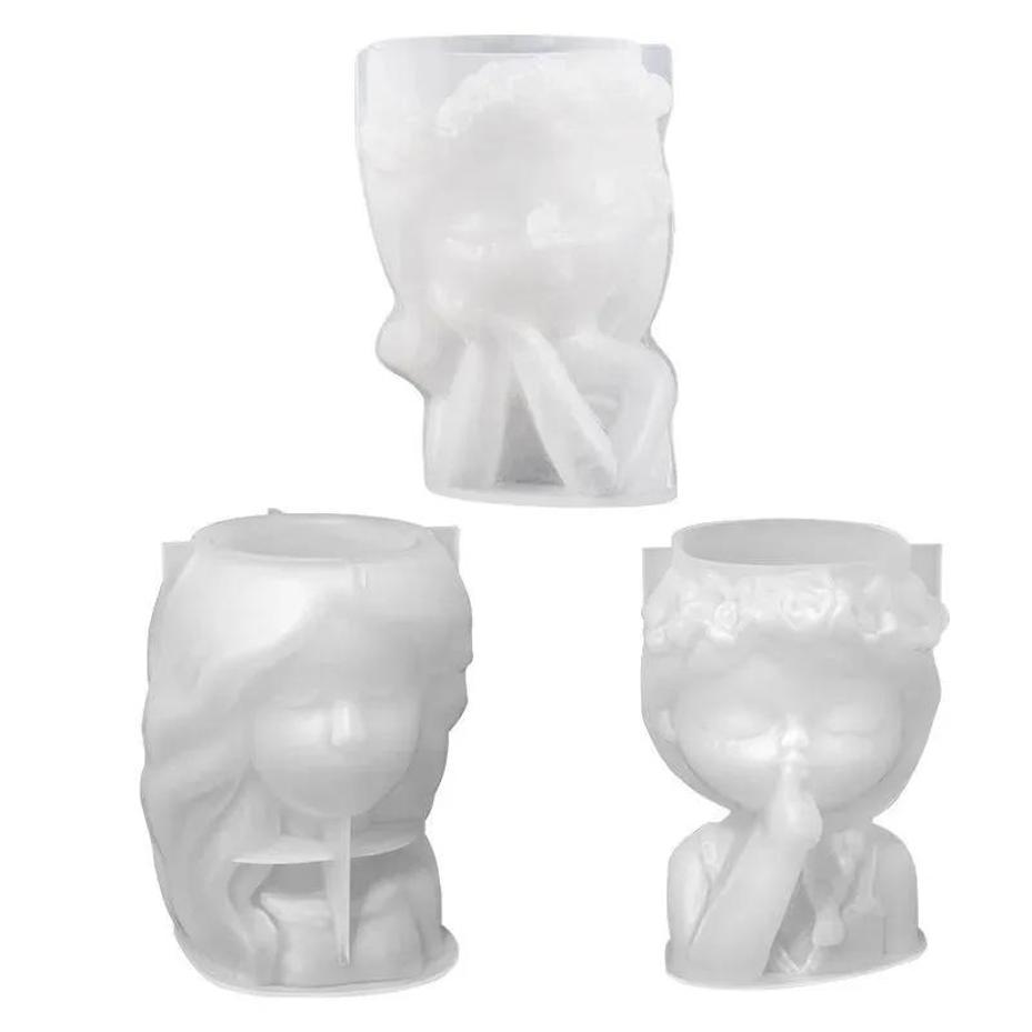 1 Pcs Silicone Mold 3D Cute Girl Flower Pot Mould DIY Handmade Crafts Plaster Candle Crystal Epoxy Resin Mold For Home Decors