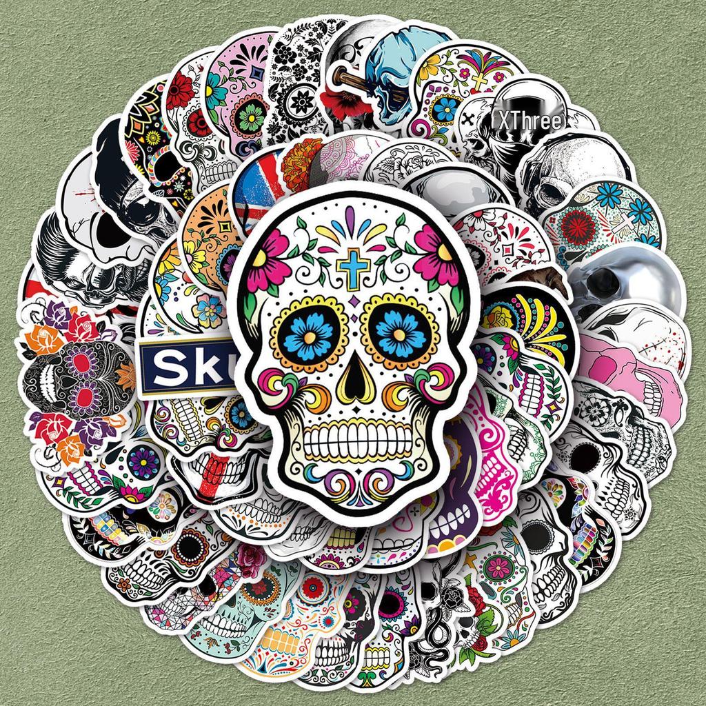 50 Totenkopf-Aufkleber: Horror DIY für Koffer, Handyhülle, Notizbuch, Halloween-Dekoration, Wasserdicht
