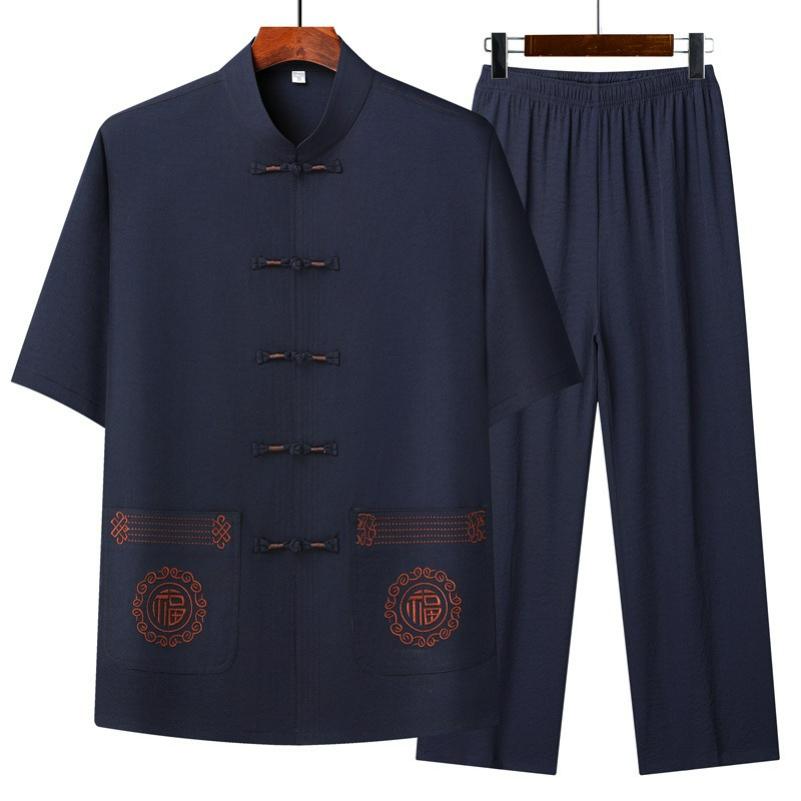 Tang Suit Men's Short-sleeved Father Summer Suit Chinese Style Suit Summer Spring and Autumn Long-sleeved Father