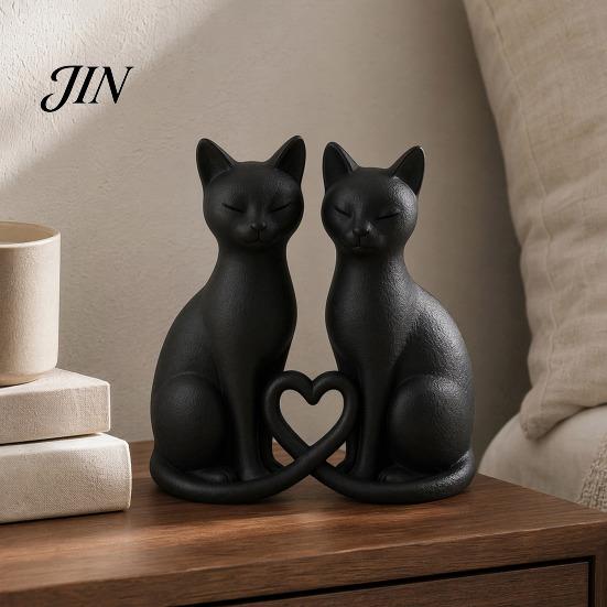 Healing Cat Statue 3D Printed Couple Figurine, Minimalist Heart-Shaped Sculpture, With Heart Hollow Design Romantic Ornaments for Home Office