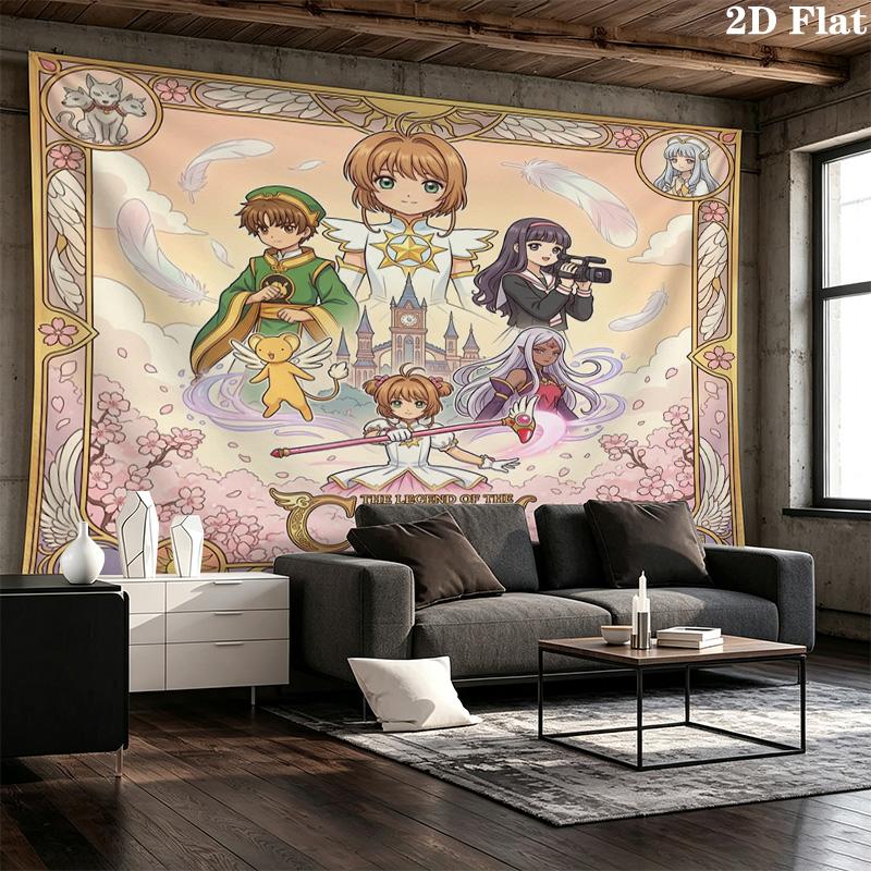 Cardcaptor Sakura Wall Tapestry Aesthetic Wall Hanging Printed Fabric Blanket Decorative Tapestries For Bedroom Living Room Home Decor