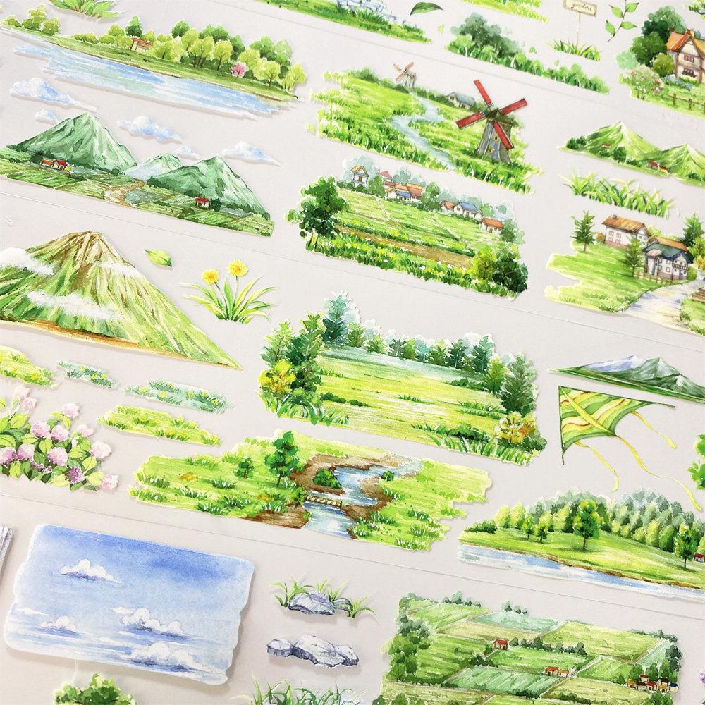 Washi Pet Tape Journal P13 Haruno 9999 Pastoral Mountain Ancient Chinese Scrapbooking Planner Sticker Card Diy Loop Sample