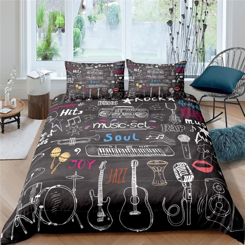 3d Music Notes Guitar Duvet Cover Set For Teens Adults Bedroom Decor 2/3pcs Music Bedding Sets Fashion Hip Hop Comforter Cover