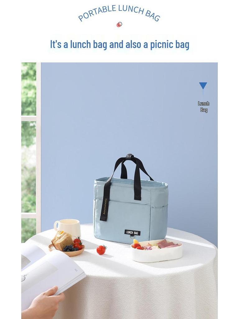 Beilian PEVA Insulated Lunch Bag for Office Workers, Waterproof High-Capacity Handheld Lunch Box with Ice Pack.