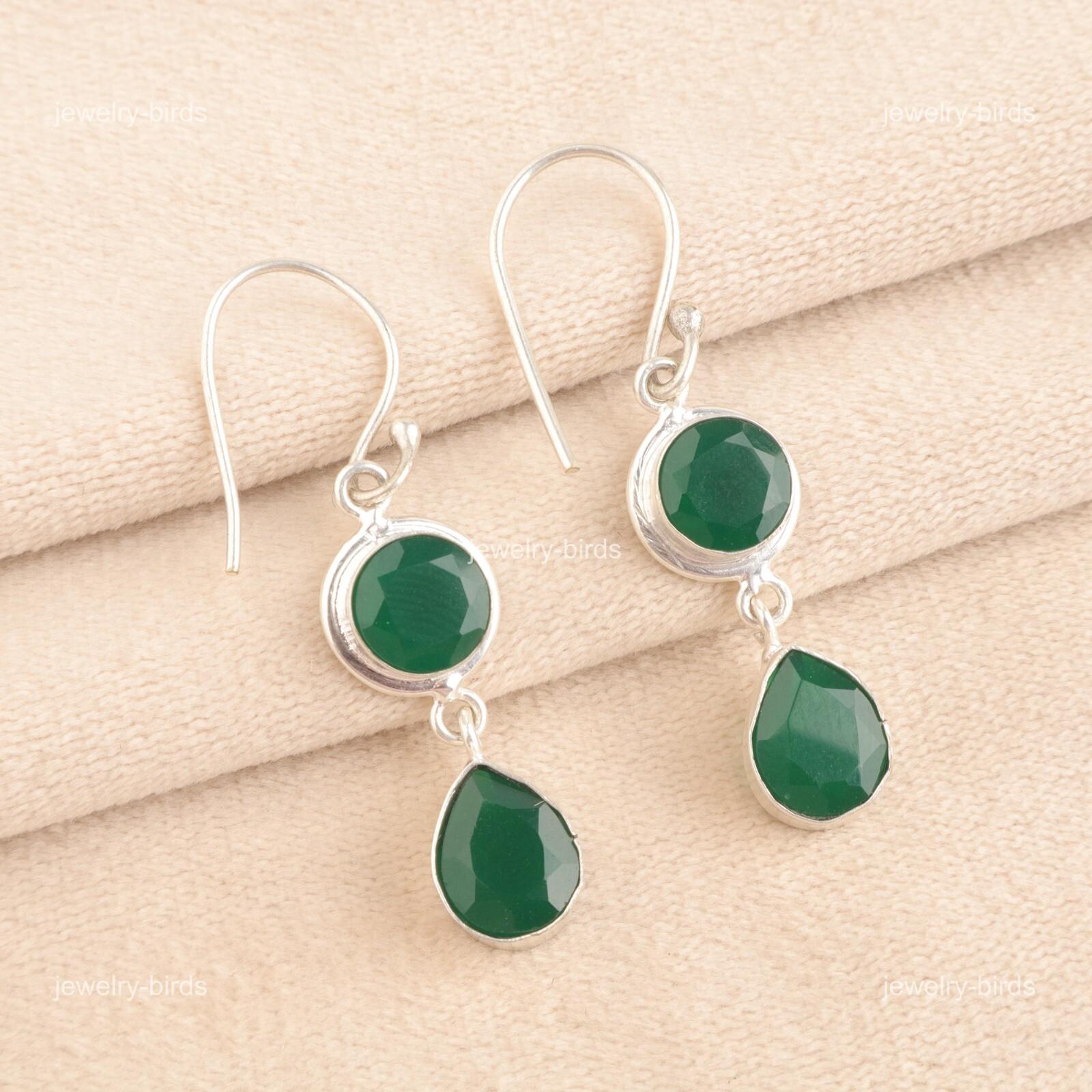 

Груша Натуральный Зеленый Оникс Серебро 925 пробы Юбилейные Висячие Серьги-крючки EE-142-16