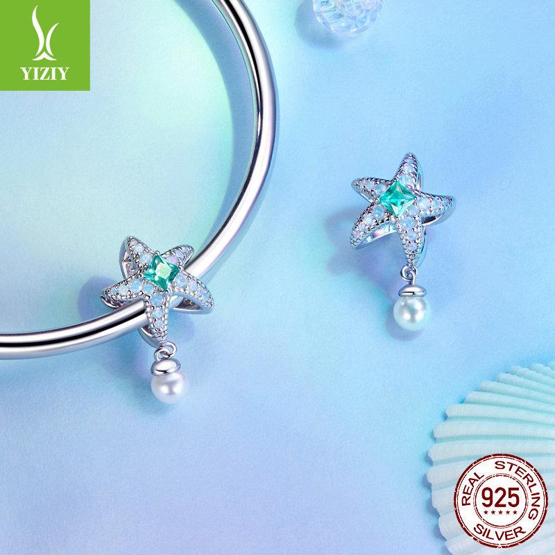 Dream Blue Starfish Diy Bracelet Beaded, Summer Ocean Wind S925 Sterling Silver Bead Accessories