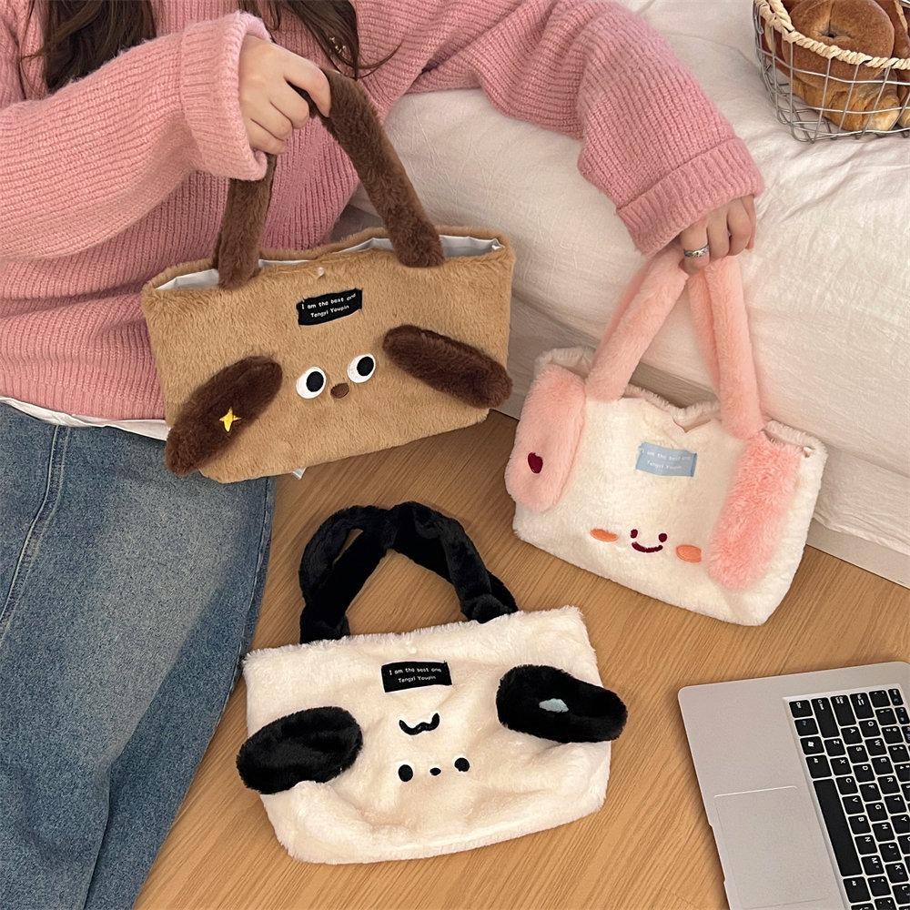 

Пушистая плюшевая большая сумка квадратной формы, сумка с верхней ручкой, простая, милая мультяшная сумка