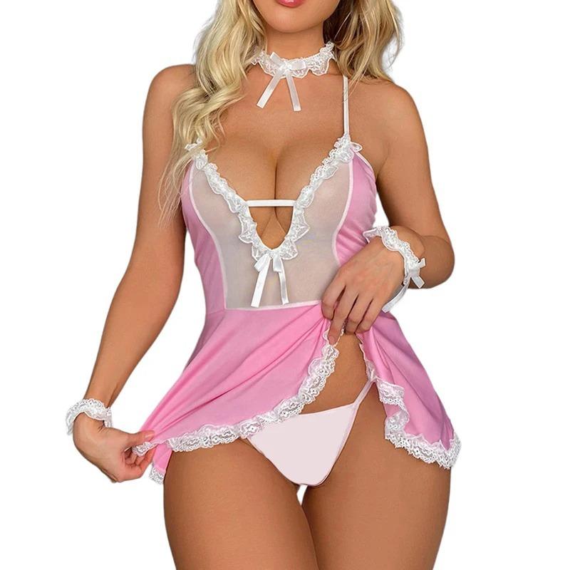 2025 Sexy Lace Maid Servant Costume Set Porno French Sex Lady Dress Women Lingerie Black White Cosplay Lolita Erotic Uniform