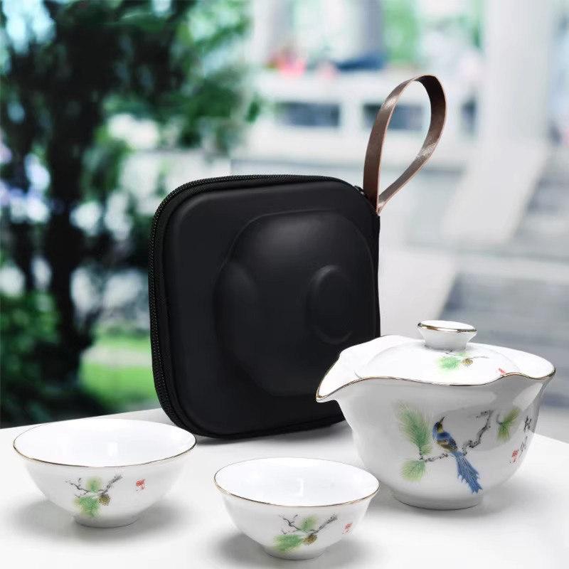Anti-scalding teapot ceramic cover bowl large tea cup Kung Fu tea set Sancai Pu'er tea bowl hand-held teapot white porcelain