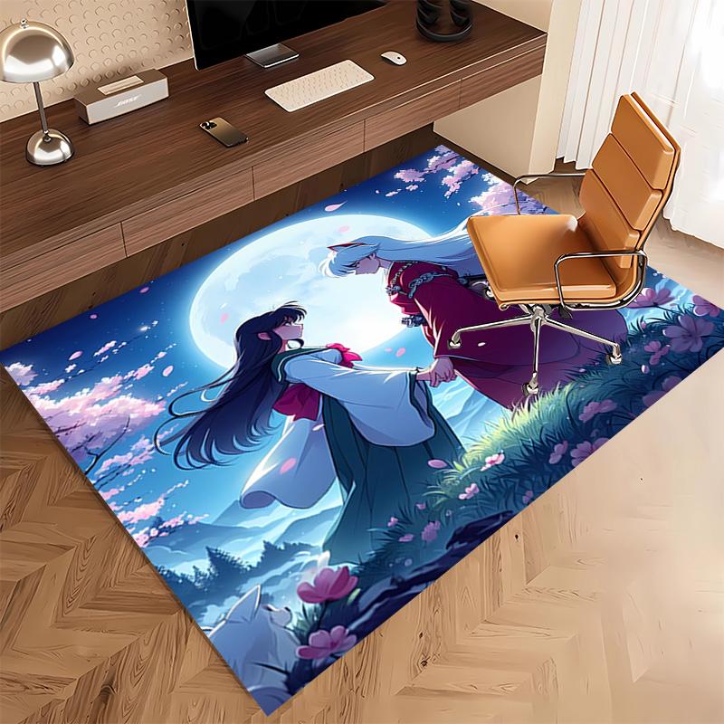 1pc Inuyasha & Kagome Print Area Rug - Soft, Washable Non-Slip Indoor Mat, Living Room, Home Office Decorative Rug,Office Decorative