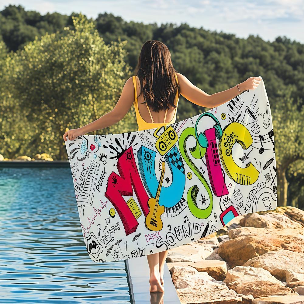 Ambesonne Music Towel Quick Dry Absorbent Beach Towel for Sports, Fitness, Swimming and Outdoor Activities