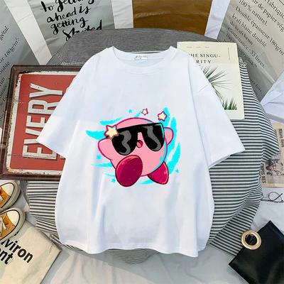 Kirby Shirt Zomer Ronde Hals Rond T-shirt Katoen Korte Mouw Tops Effen Kleur Volwassene Bedrukt Anime Wit T-shirt Kraag Koppel T-shirts