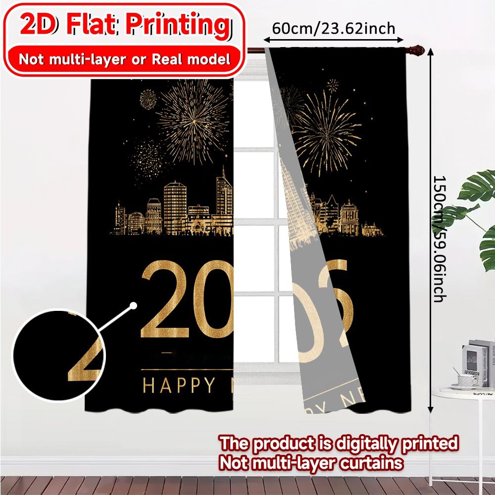 2D Flat Printing  2pcs Celebration(1) Popular Fashionable Curtains Yarn Curtains Decorations Inside for Living Room   Bedroom