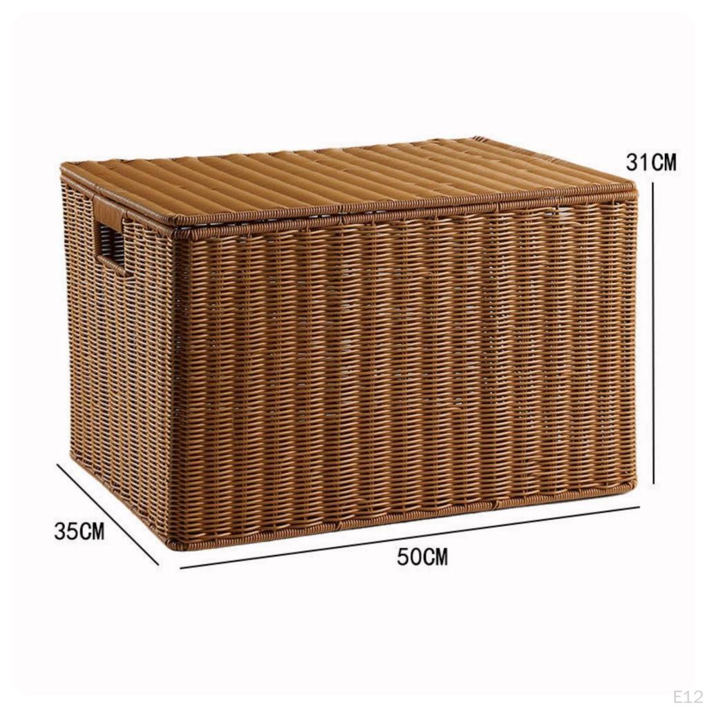 Lidded Storage Box Rigid Woven Rectangular for Bedroom, Living Room