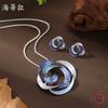New enamel color hollow rose stud earrings pendant set, women's fashion versatile flower neck necklace