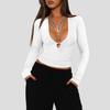 Herbst 2025 Y2K Tief V-Ausschnitt Cutout Sexy Slim Fit Langarm Strickpullover