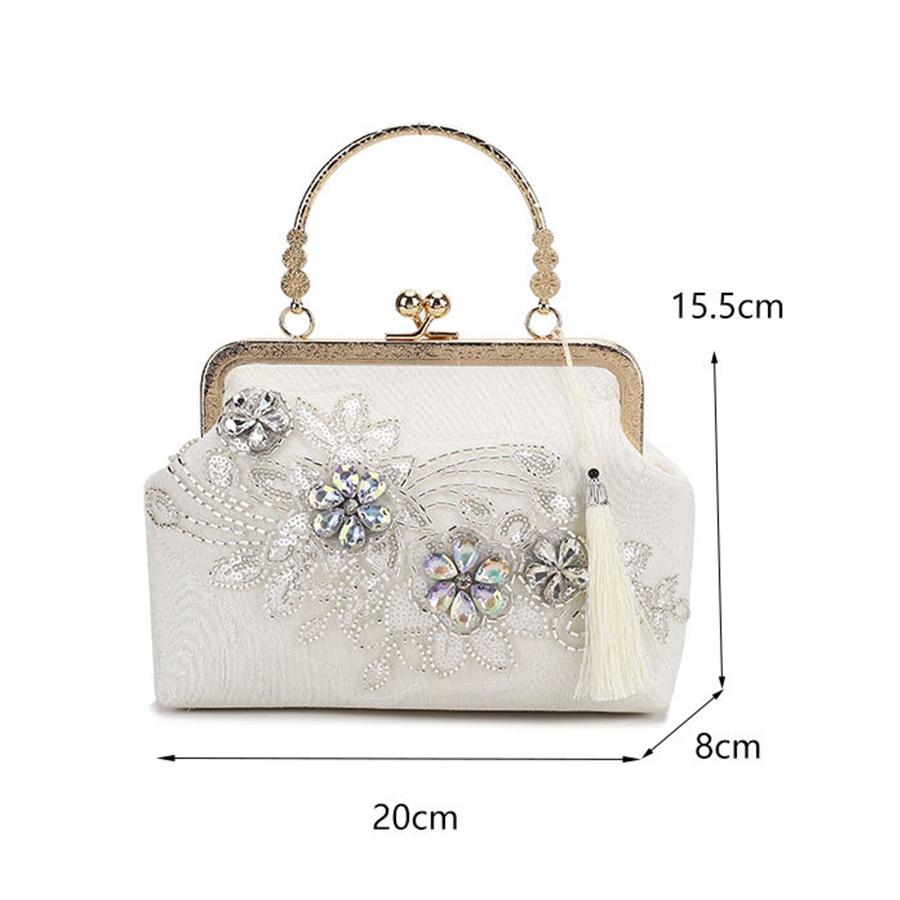Pearl Embroidered Fashion Handbag Cheongsam Banquet Pearl Chain Shell Clip Bag Pearl Beaded Shoulder Crossbody Bag Hanfu Clutch