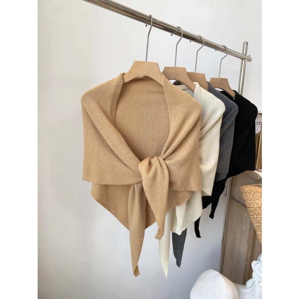 2025 Wool Blend Striped Triangle Shawl Women's Warm Thick Knitted Outerwear