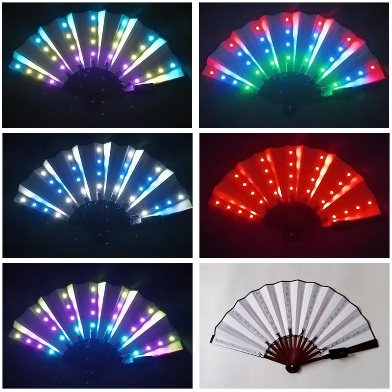 10/13 Inches Luminous Hand Fan Classical Folding LED Light up Fans Night Club Holiday Party Bar Dance Show Glowing Fan Props