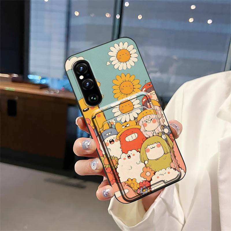 Card slot Shockproof Phone Case For Sony Xperia1 V 2023 Back Cover Card sleeve Fashion Design Soft case Dirt-resistant