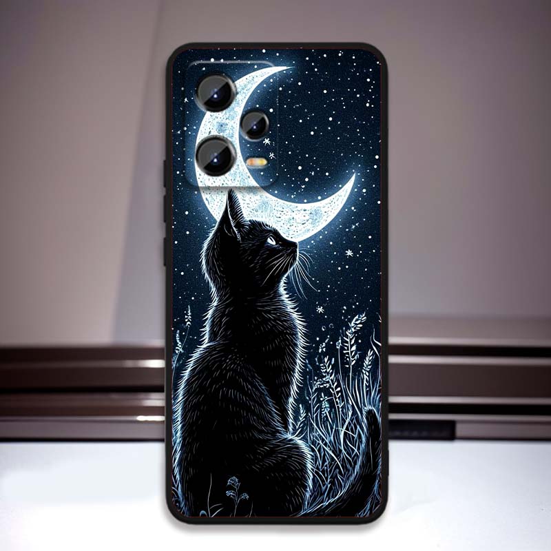 Cartoon Cat Cute For Xiaomi Redmi Note 15 14 13 12 12S 11E 11 11S Pro Plus 4G 5G Black Soft TPU Phone Case