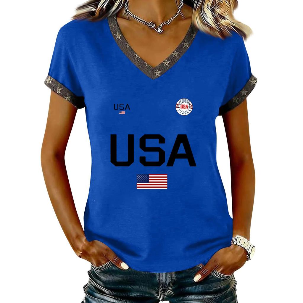 Long Sleeve Shirts for Women Womens Long Sleeve Tops Long Sleeve Tops for Women Womens Long Sleeve T Shirts USA Print V Neck Casual Tee