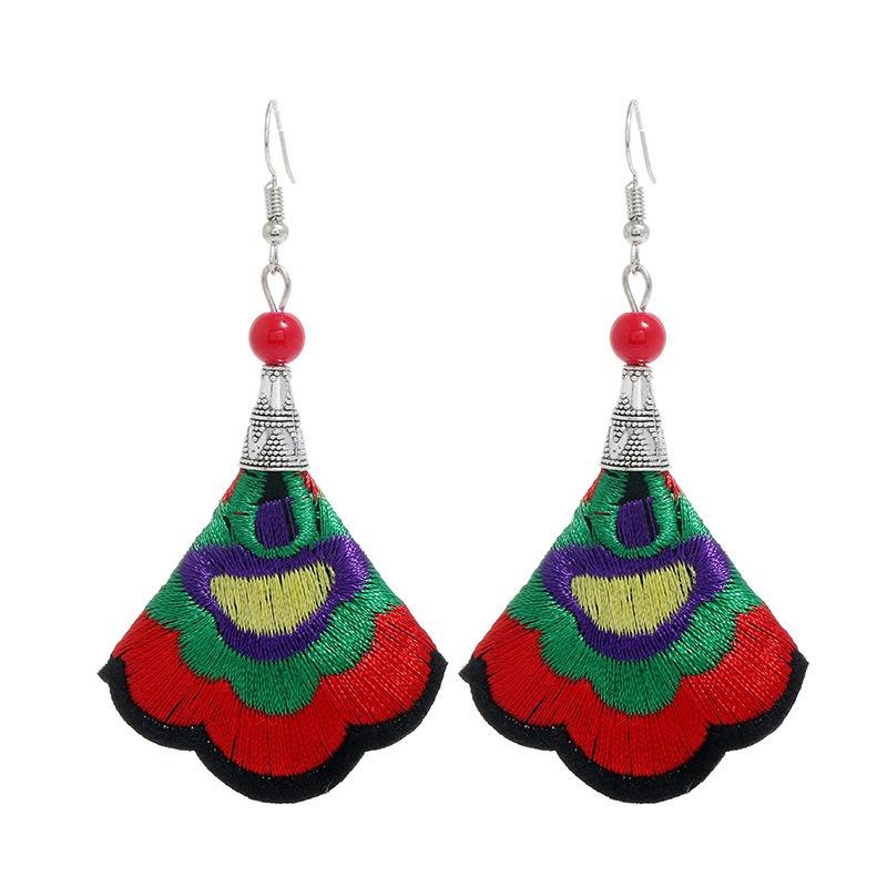 Hand-embroidered retro fabric earrings, flower fringed versatile femininity, stage performance, earrings, earrings.