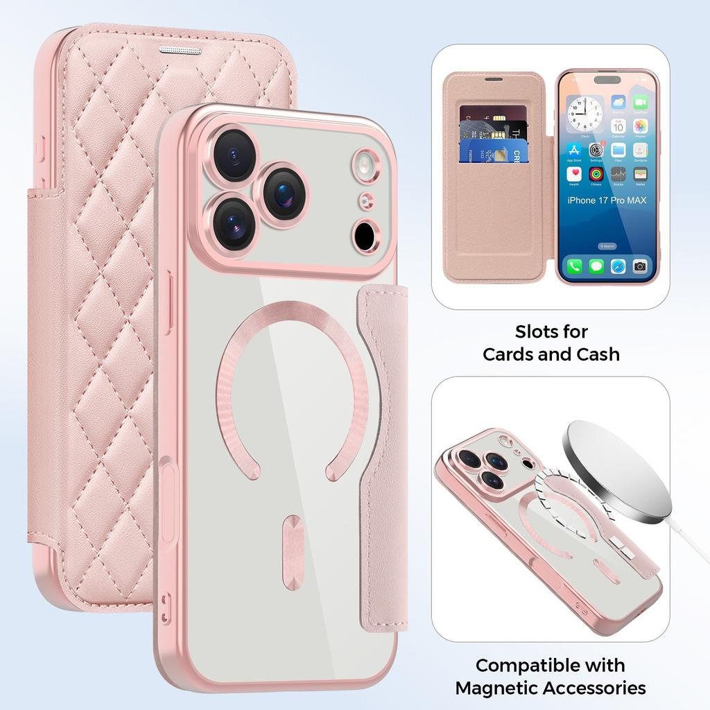 Applicable To IP17PROMAX Yadun Xiaoxiangfeng Hollow Magnetic Suction Leather Case 17PRO Transparent Flip Leather Case Insert Card Case