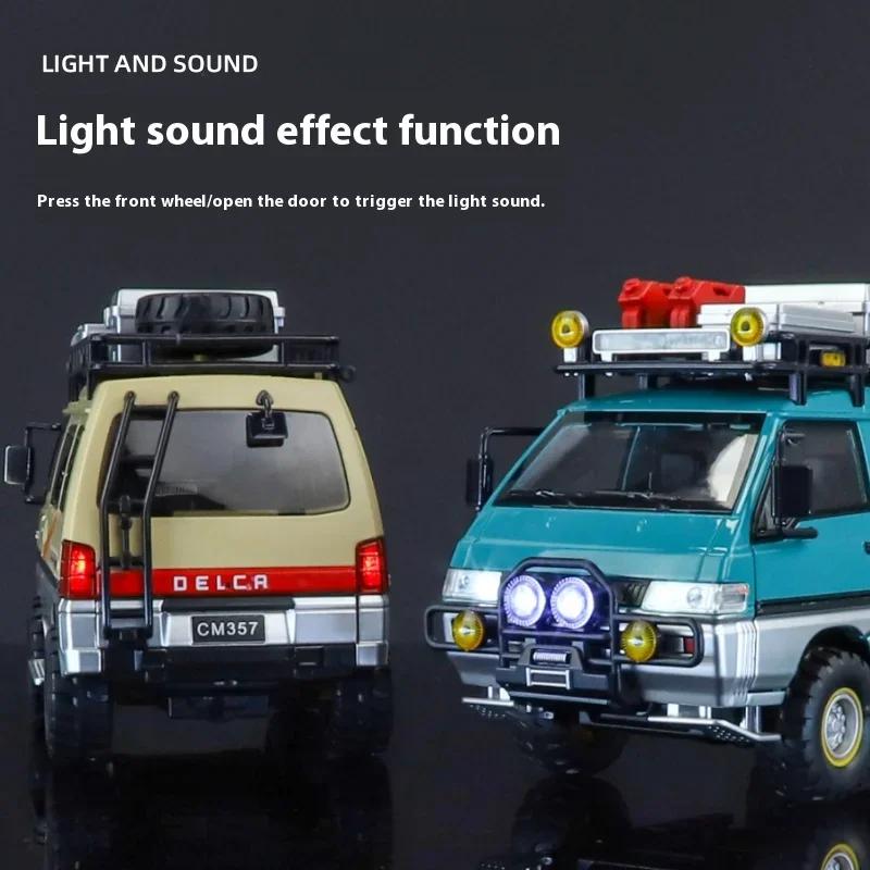 1:24 Mitsubishi Delica Off Road MPV Alloy Metal Diecast Car Model Sound Light Simulation Decoration Display Collection Hobby Boy