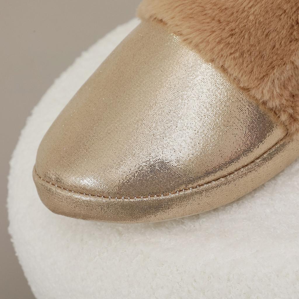 Imitation Fur Shiny Leather Cotton Slippers for Men and Women In Autumn and Winter, Anti Slip, Warm and Thick Fur Confinement Shoes, Bedroom Slippers