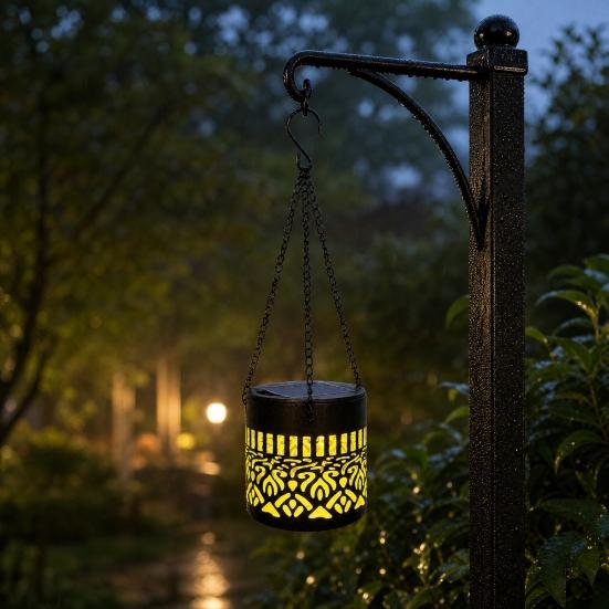 Solar Chandelier Iron Hollow Pattern Outdoor Solar Light