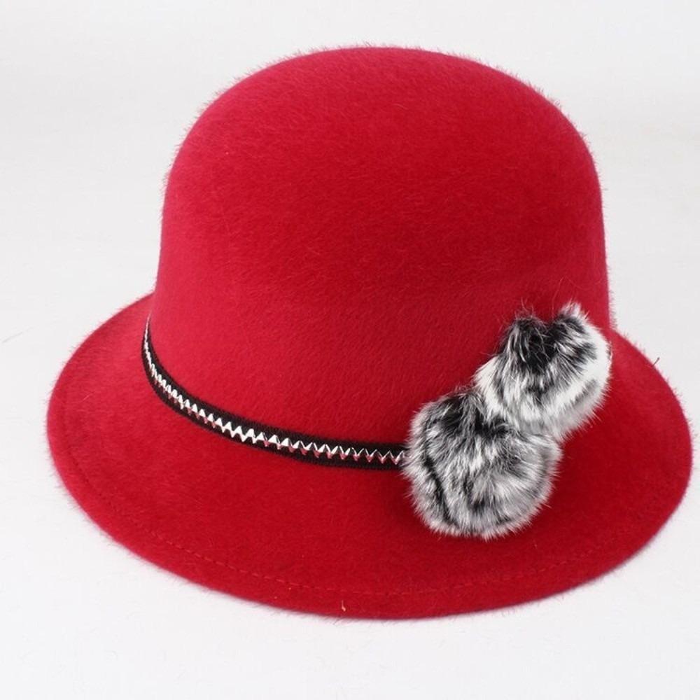 Imitation Fur Topper Hat Solid Color Woolen Bucket Hat Fashion Fisherman Hat  Church
