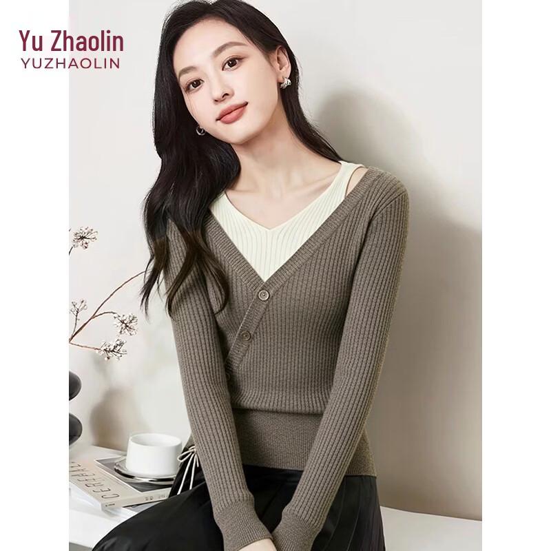 YUZHAOLIN Women s Striped Color Block Knitted Sweater M
