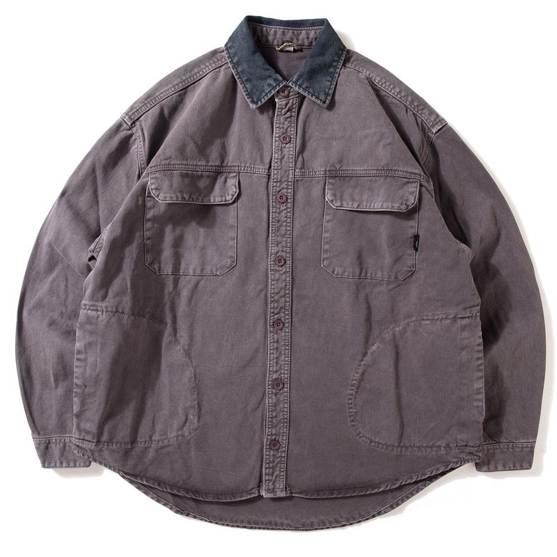 Men s Heavyweight Pure Cotton Shacket Vintage Distressed Jacket Autumn New Style Oversized Cool Workwear Shirt Haze Purple XL