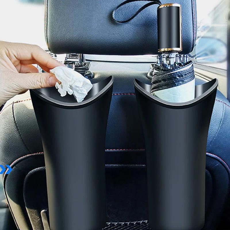 Black Multifunctional Car Umbrella Storage Bucket Plastic Holder Barrel with Hook Universal Auto Trash Storage Box
