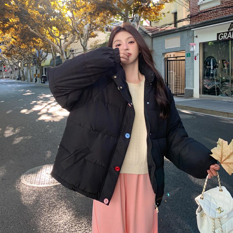 2025 Winter New Korean Version of High-end Color Button Women's Hooded Casual Windproof Warm Cotton Jacket Thickened and Loose