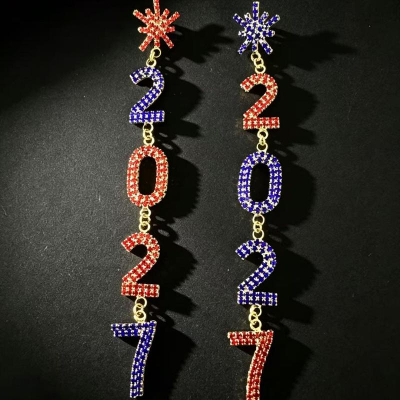 2027 Shiny Full Crystal Inlay Rhinestone Dangle Earrings Sparkly Cute Fashion Jewelry for Teen Girls School Daily Wear