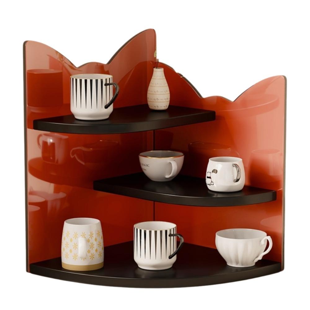 Wooden Table Corner Display Shelf Acrylic Cup Storage Rack Practical Mug Organizer  Office