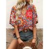 Summer new printed T-shirt bat sleeve women's shirt top V-neck short sleeve