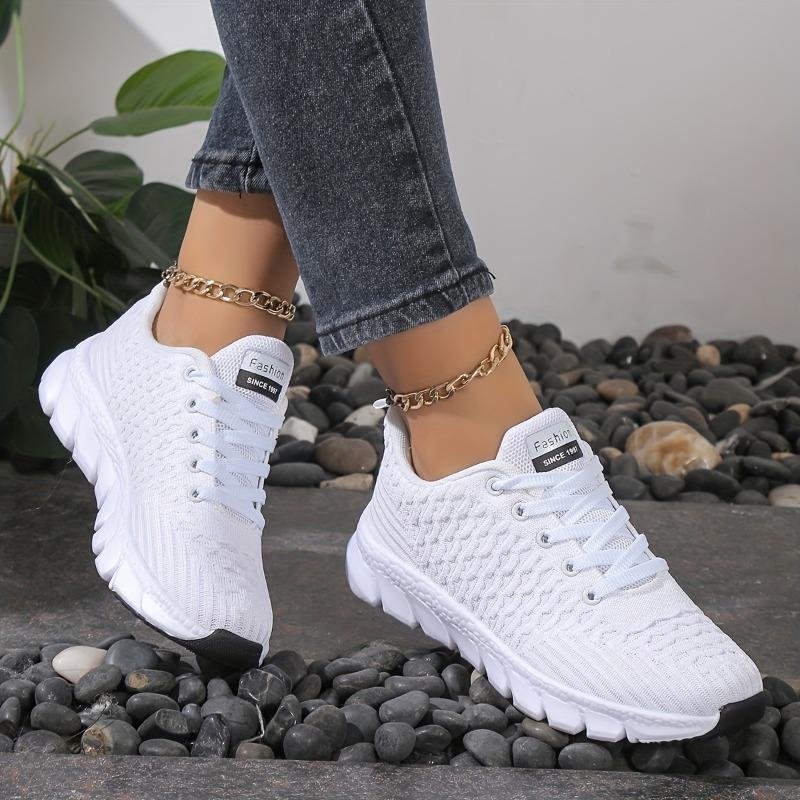 Women's Lightweight Non-slip Sneakers, Comfortable Lace Up Elastic Soft Sole Running Shoes