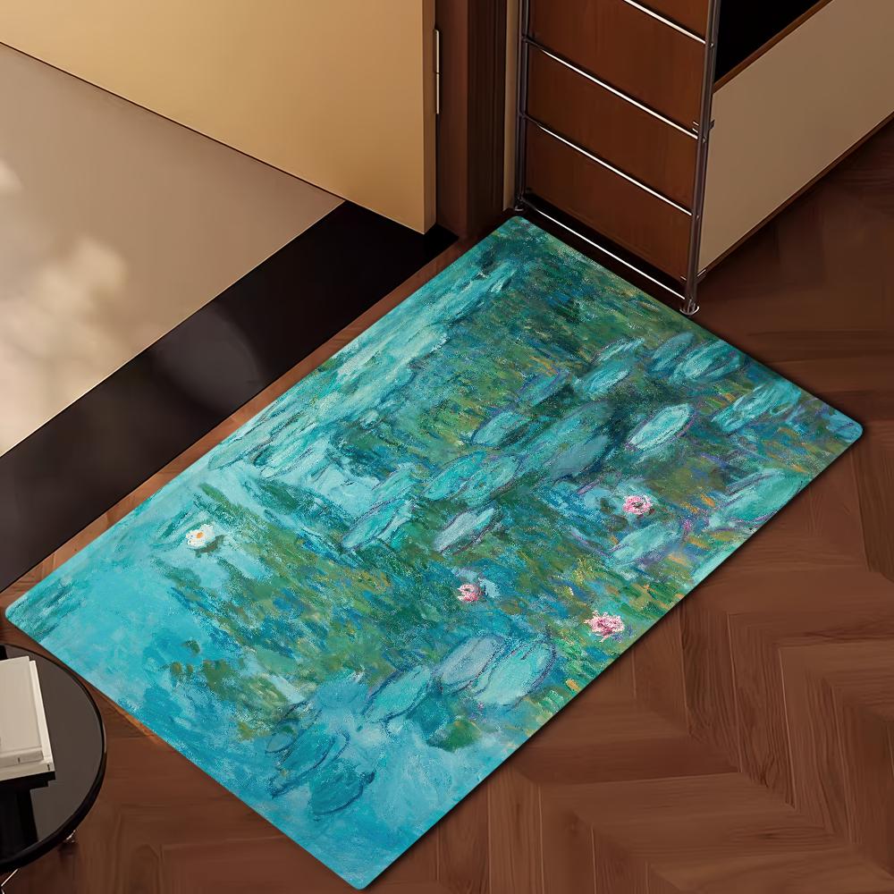 Felpudo de Puerta Alfombra de Piso Decorativa Versátil de Franela Secado Rápido Absorbente Suela Antideslizante Microfibra de Baño Pintura al Óleo Lotus M-Monet