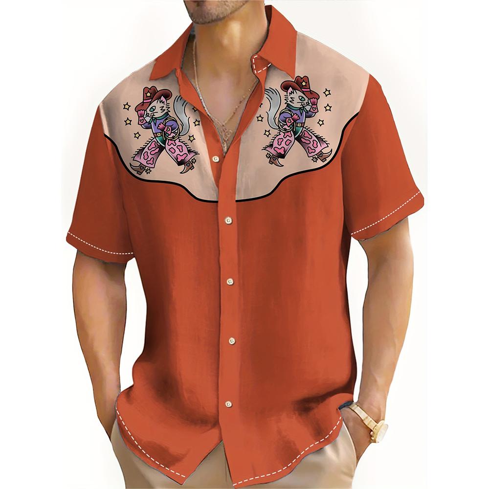 Men's Shirt Skull Western Cowboy Print Top Summer Men's Casual Short Sleeve Shirt Trendy Oversized Men's T-Shirt