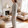 Large Ribbed V-neck Long Sleeve Women's Pant Suit Casual Two-Piece Set - 2025 Autumn/Winter Collection