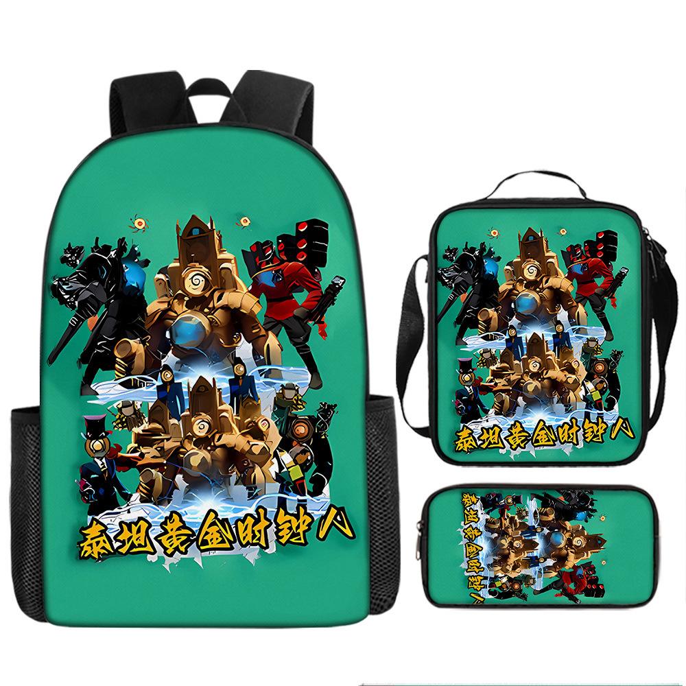 Toilet Man Backpack Trendy Backpack European and American Retro Schoolbag Cartoon Backpack Three-piece Set