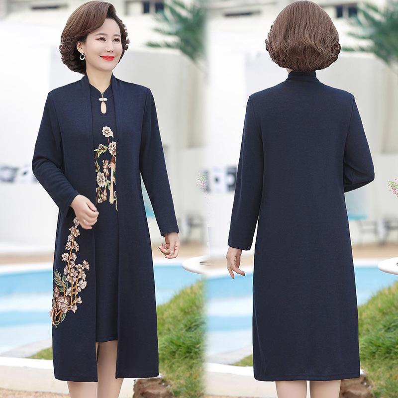 Plus Größe XL-5XL 4 Farben Zwei Stücke Stickerei Frauen Jacke Weibliche Jacke Herbst Lange Mäntel