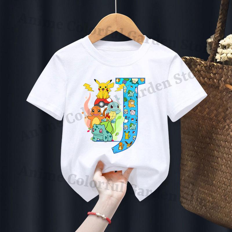 Anime Pokemons Tshirts for Children Pikachu Cartoon Letter Printed Shortsleeved Top Boys Girls Summer Fashion Sports Tshirt