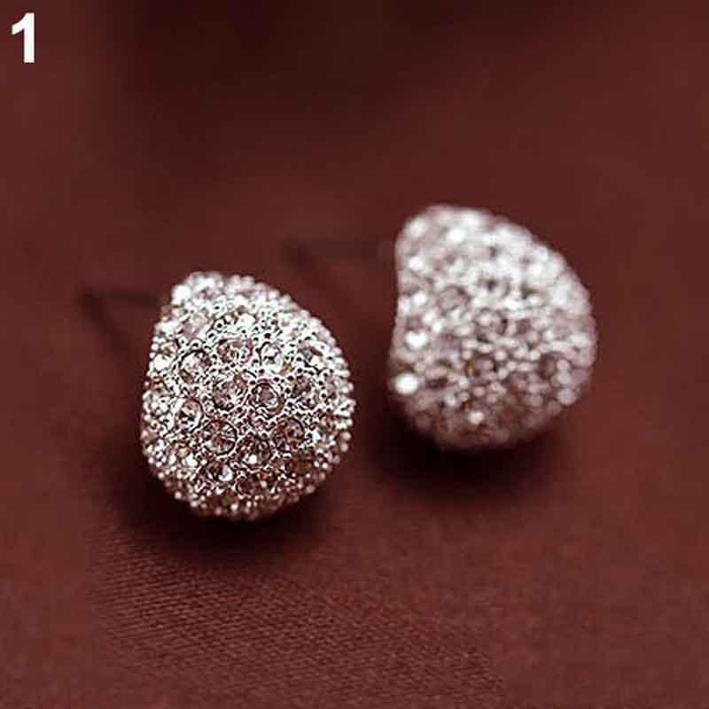 Fashion Korean Womens Style Crescent Moon Rhinestone Shining Stud Earrings