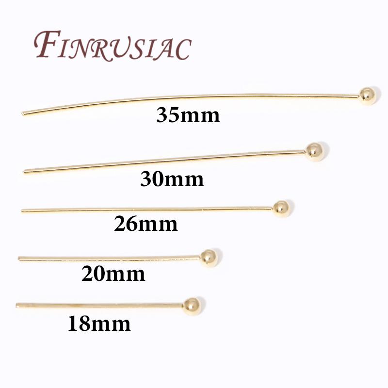 50Pcs/Lot Pins For Jewelry 14K Real Gold Plated 18mm 20mm 26mm 30mm 35mm Pins With Ball For DIY Bracelet Accessories