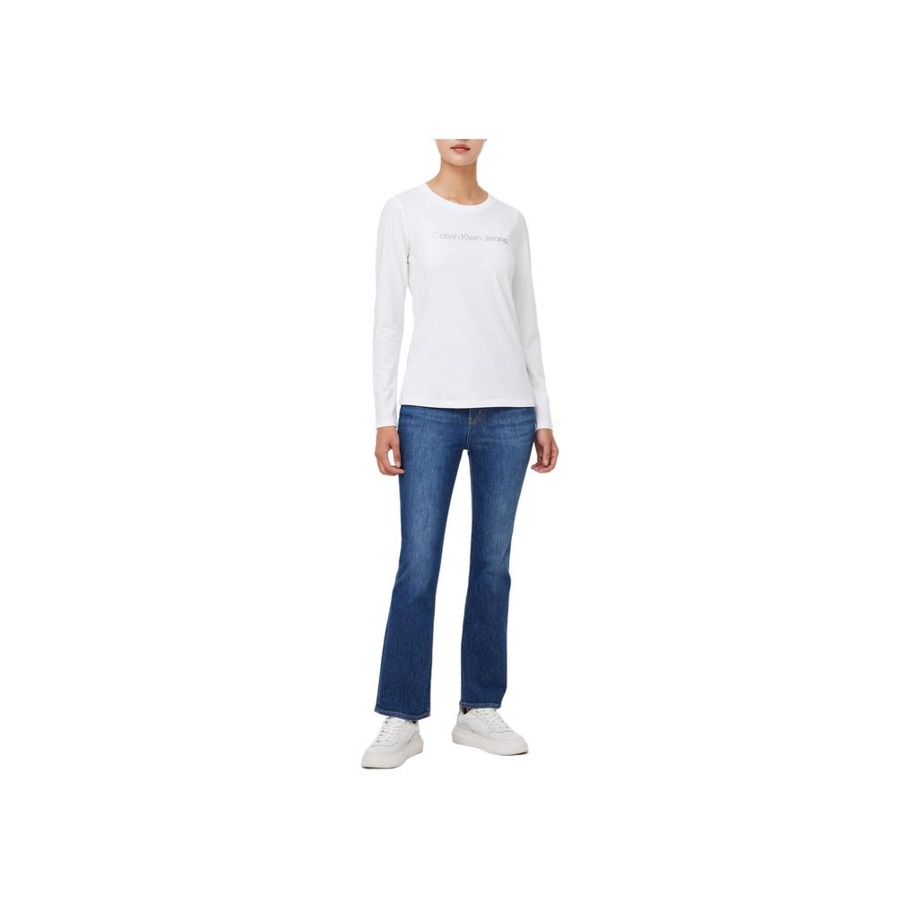 Calvin Klein Jeans Logo Straight Cut Long Sleeve T-Shirt Women Tops Bright-White J225484-YAF